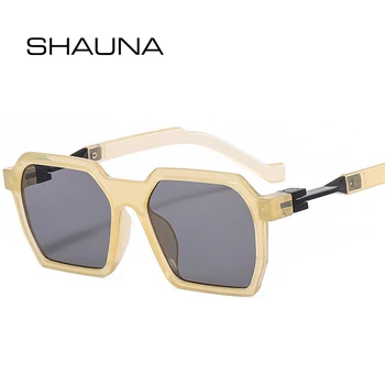 SHAUNA Retro Erkekler Poligon Kare Güneş Gözlüğü Moda Marka Tasarımcısı Shades UV400 Kadın Trend Jöle Gri Turuncu güneş gözlüğü