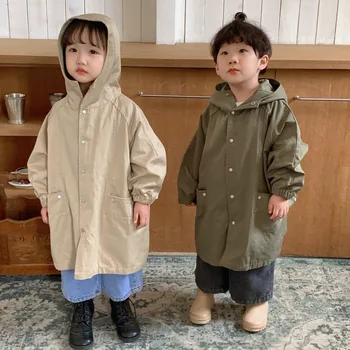 Çocuk Giyim 2022 İlkbahar Sonbahar Giyim Uzun Erkek ve Kız Kapşonlu Yeni Kore Tarzı Bebek Rahat Moda Üst Çocuk Ceketleri