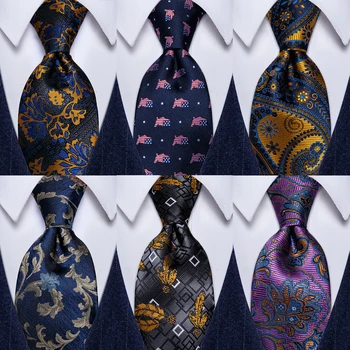 Lüks Vintage Tasarım Adam Bağları İpek Lacivert Altın Çiçek Jakarlı Takım Kravatlar Düğün Ziyafet Toptan erkek Bağları