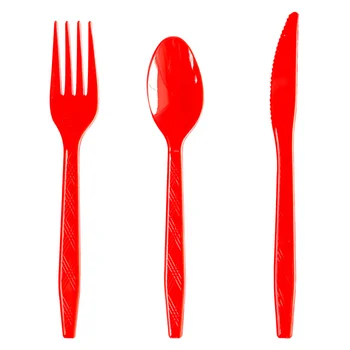 30 adet Kırmızı Plastik Kaşık Bıçak Seti Toplu Sofra Takımı Tek Kullanımlık Çatal Kullanımlık Plastik Sofra